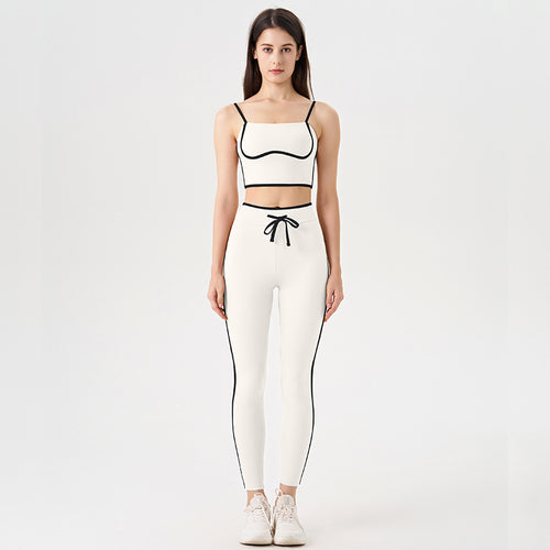 Factory Source Contrast Color Yoga Suit High Elasticity Gym Set Women Drawstring Workout Shorts & Bra Set Ready to Ship