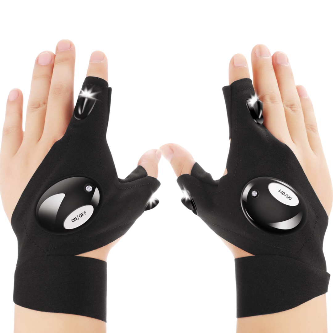 Mănuși cu Lanternă LED – Iluminare Hands-Free pentru Pescuit, Camping și Reparații | Gadget Unic pentru Bărbați